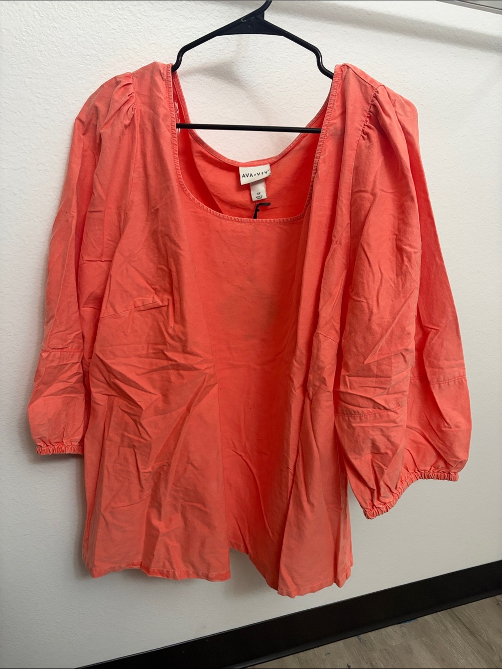 Ava & Viv Coral Puff Sleeve Scoop Neck Blouse